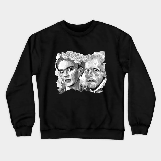 Frida Kahlo and Van Gogh Black and White 3 Crewneck Sweatshirt by mailsoncello